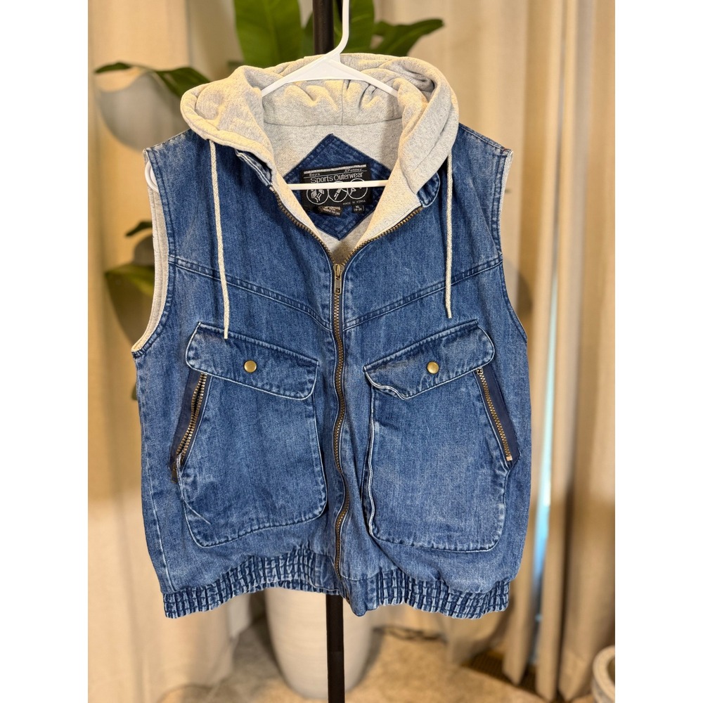 Vintage JCPenney Sports Outerwear Denim Hooded Vest Blue XL 18-20 Boys